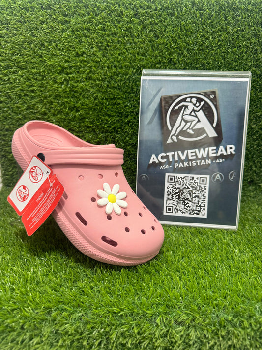 Women's Lightweight Daisy-Embellished Clogs , breathable design with floral decoration, Pink color, ideal for casual wear, by Activewear Pakistan.