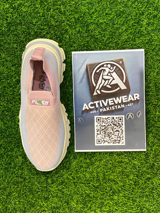 BreezeStep Women’s Stylish & Comfortable Slip-On Sneakers – PV-OV-514, top view, Pink color, breathable knit upper with cushioned sole, by Activewear Pakistan.