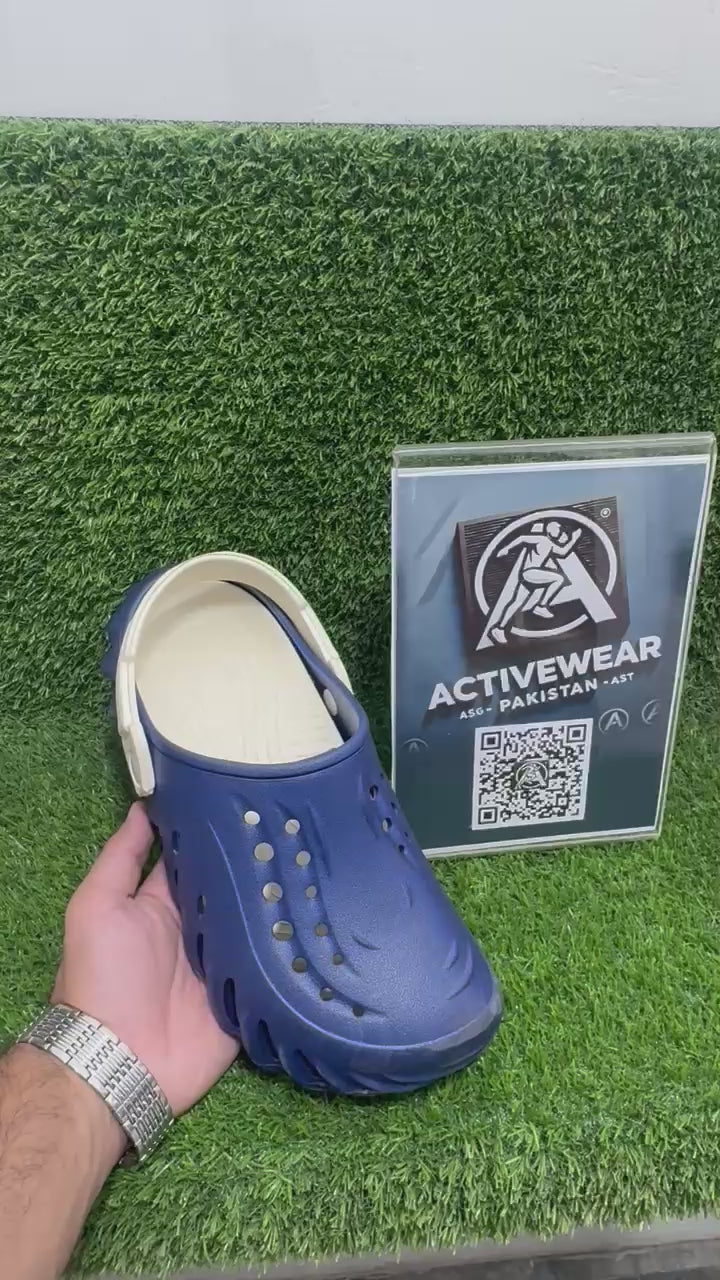 Men's adventure-ready blue clogs – ER-8745, with breathable holes and durable design, by Activewear Pakistan.